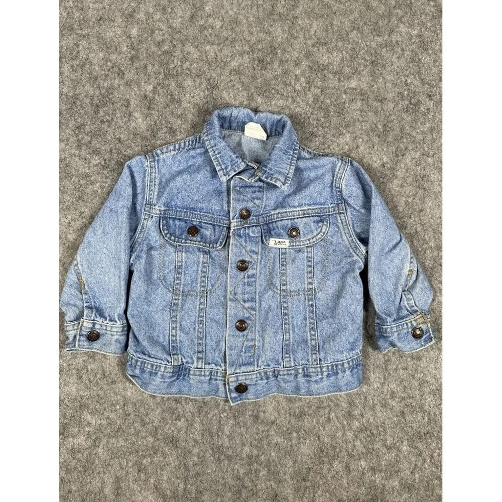 VTG LEE White Tab Button Front Denim Jean Jacket 90s Blue Baby 2T